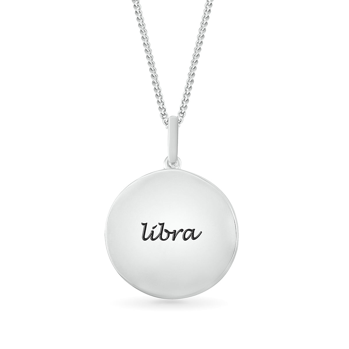 Diamond Accent Libra Zodiac Disc Pendant in Sterling Silver front view