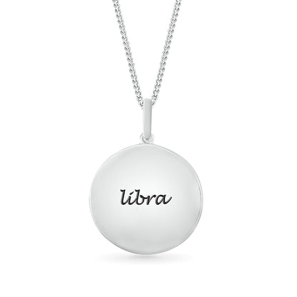 Diamond Accent Libra Zodiac Disc Pendant in Sterling Silver front view