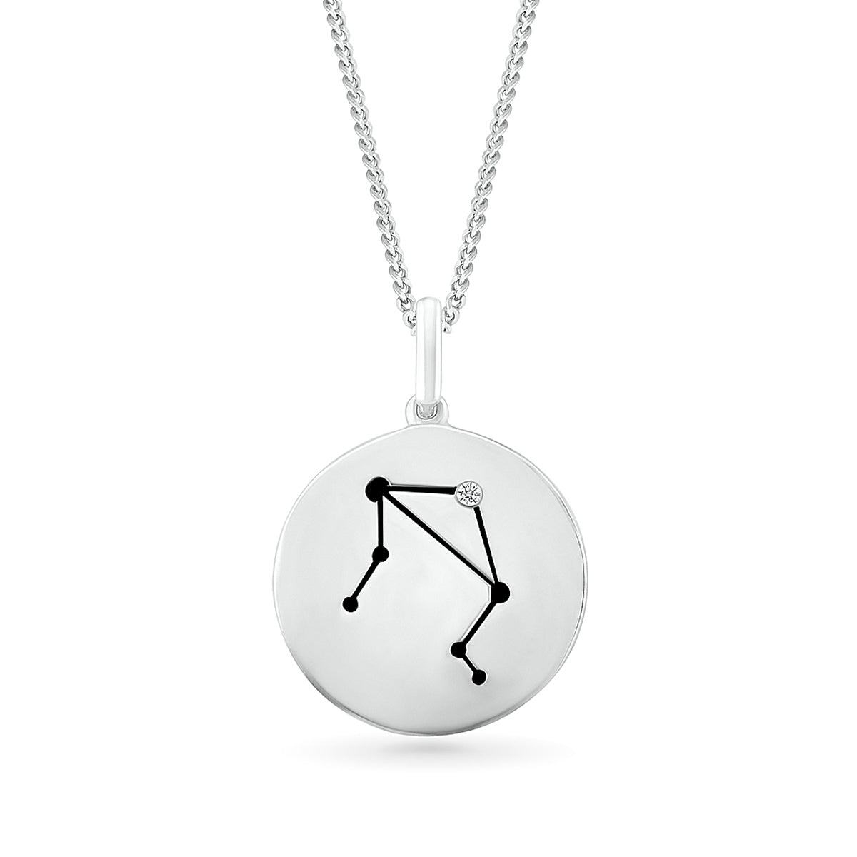 Diamond Accent Libra Zodiac Disc Pendant in Sterling Silver