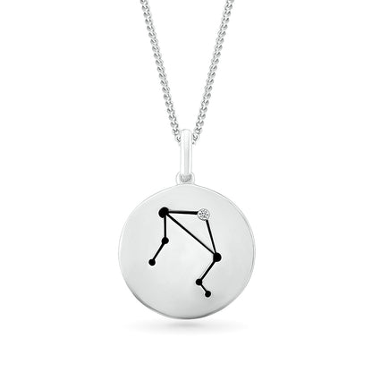 Diamond Accent Libra Zodiac Disc Pendant in Sterling Silver