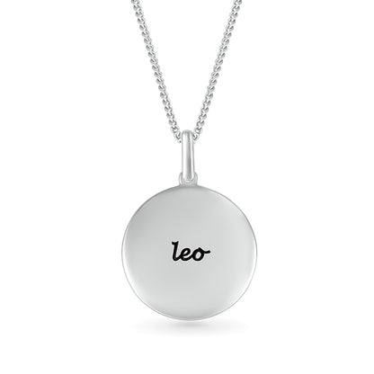 Diamond Accent Leo Zodiac Disc Pendant in Sterling Silver front view