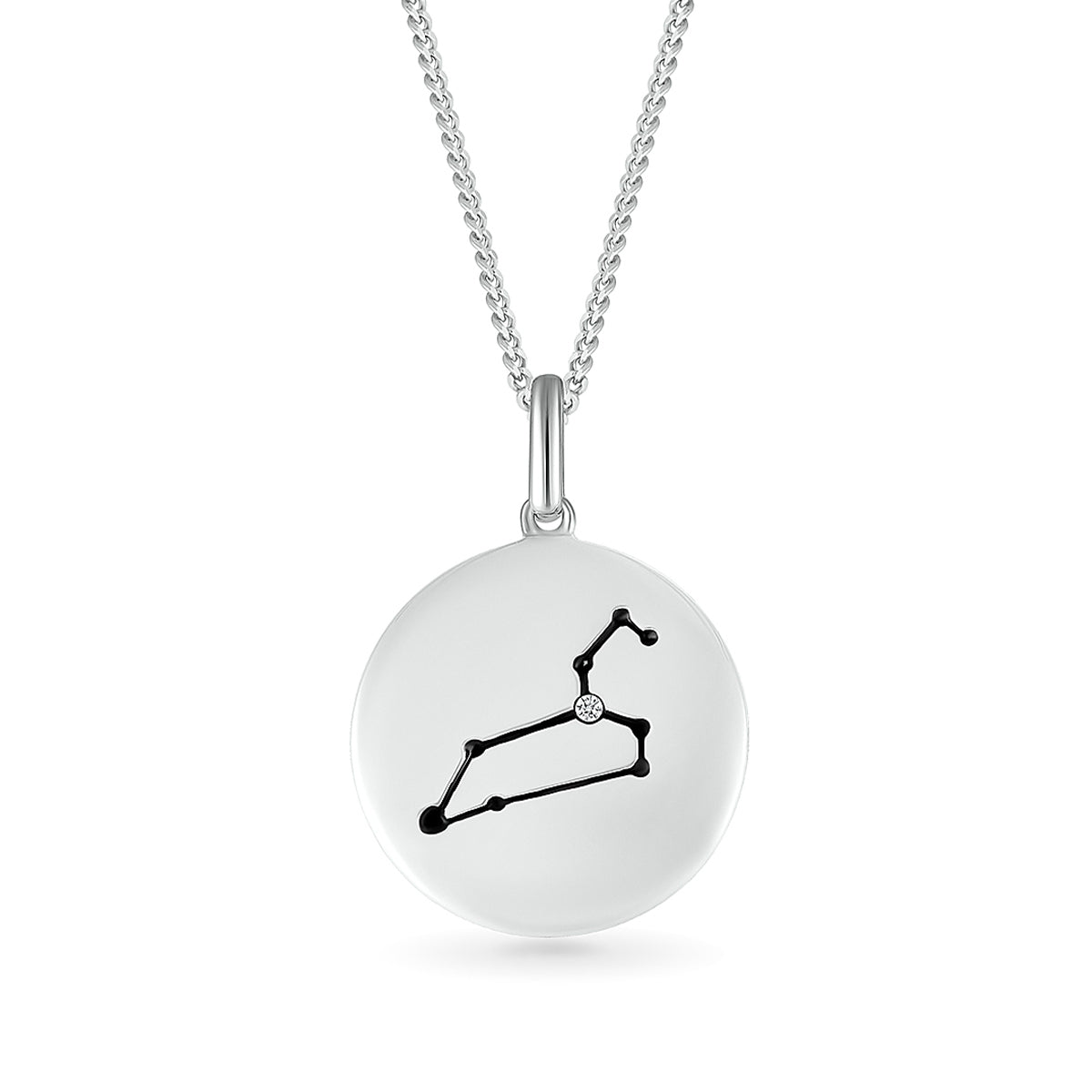 Diamond Accent Leo Zodiac Disc Pendant in Sterling Silver