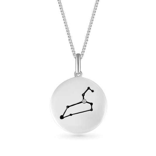 Diamond Accent Leo Zodiac Disc Pendant in Sterling Silver
