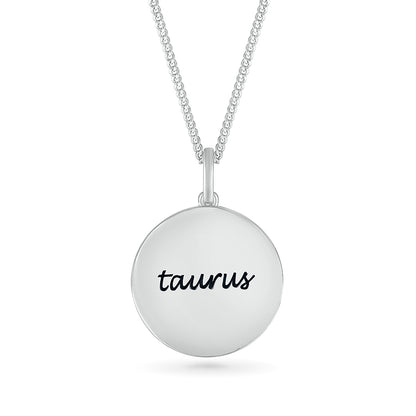 Diamond Accent Taurus Zodiac Disc Pendant in Sterling Silver front view
