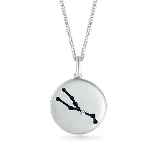 Diamond Accent Taurus Zodiac Disc Pendant in Sterling Silver