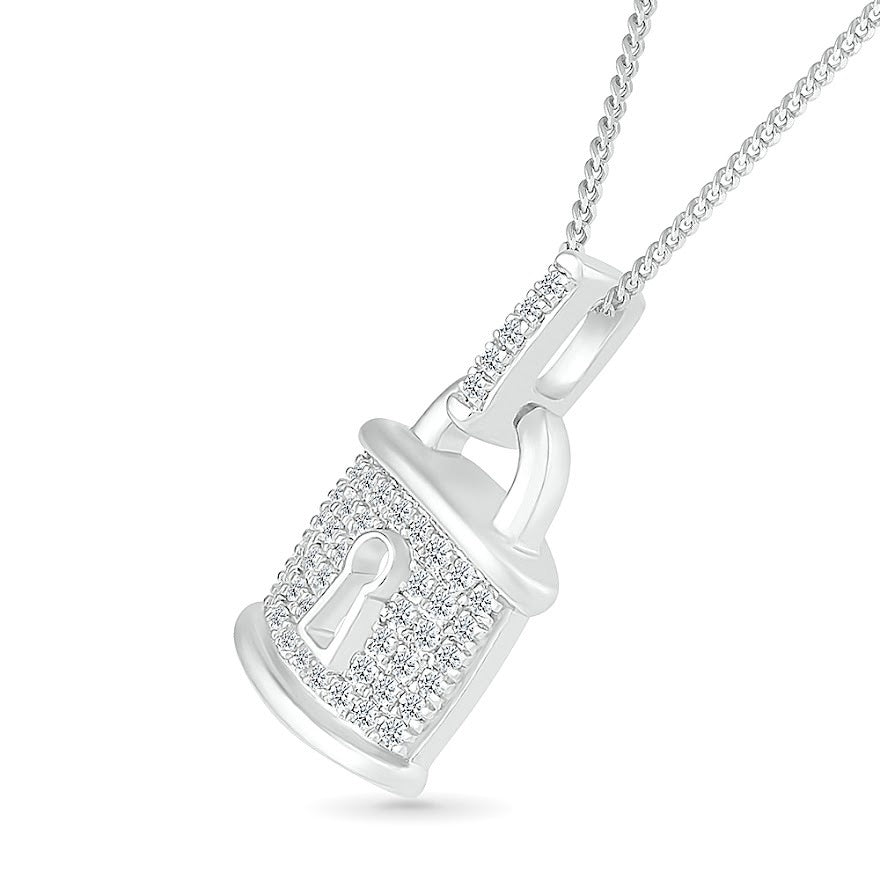 1/6 ct. tw. Diamond Lock Pendant in Sterling Silver front view
