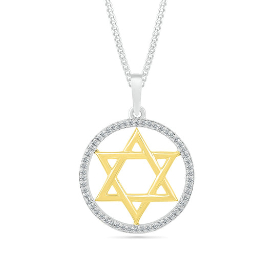 1/5 ct. tw. Diamond Star of David Circle Pendant in Sterling Silver & 10K Yellow Gold