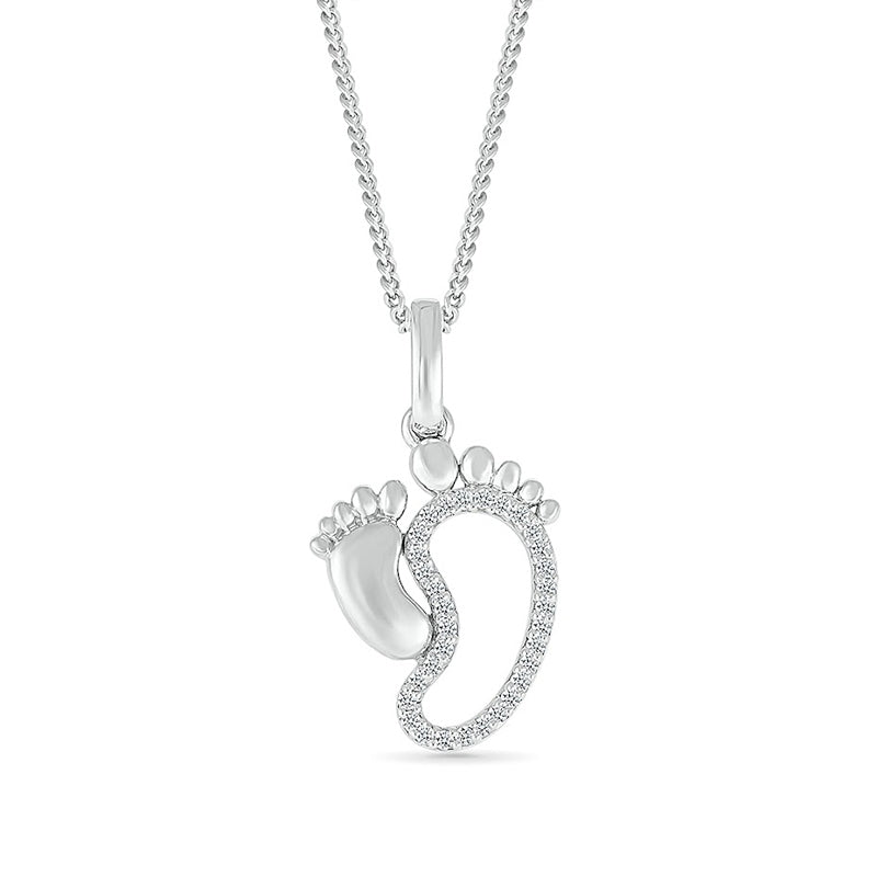 Diamond Accent Mom & Baby Foot Pendant in Sterling Silver
