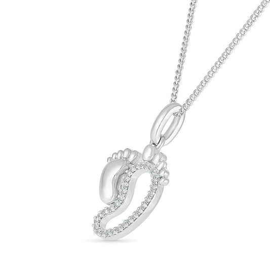 Diamond Accent Mom & Baby Foot Pendant in Sterling Silver front view