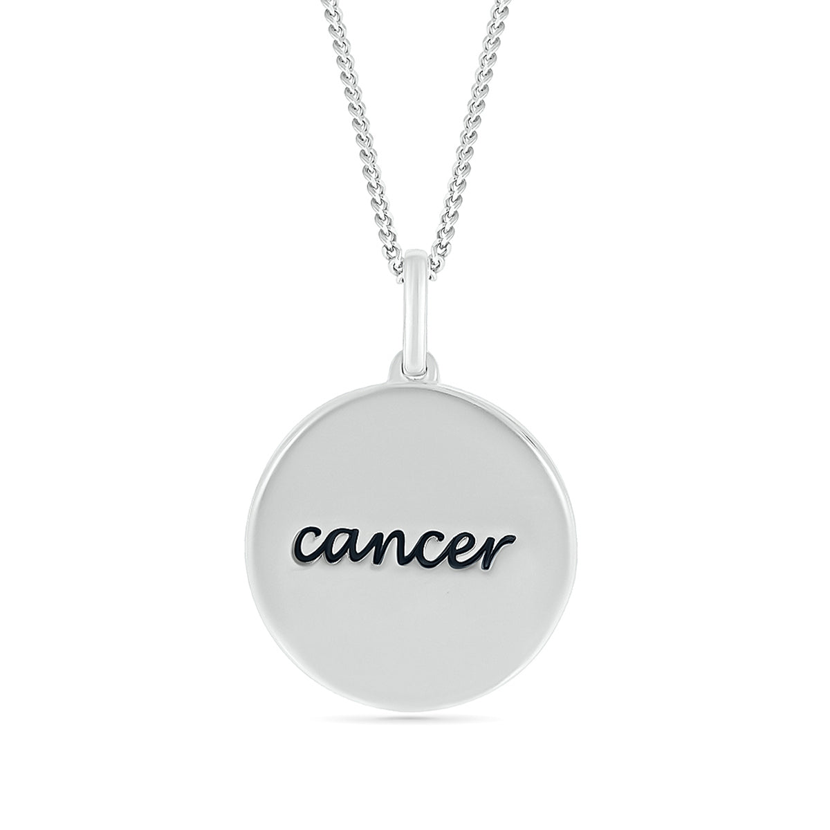 Diamond Accent Cancer Zodiac Disc Pendant in Sterling Silver front view