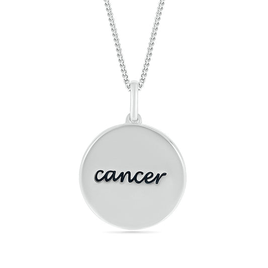 Diamond Accent Cancer Zodiac Disc Pendant in Sterling Silver front view