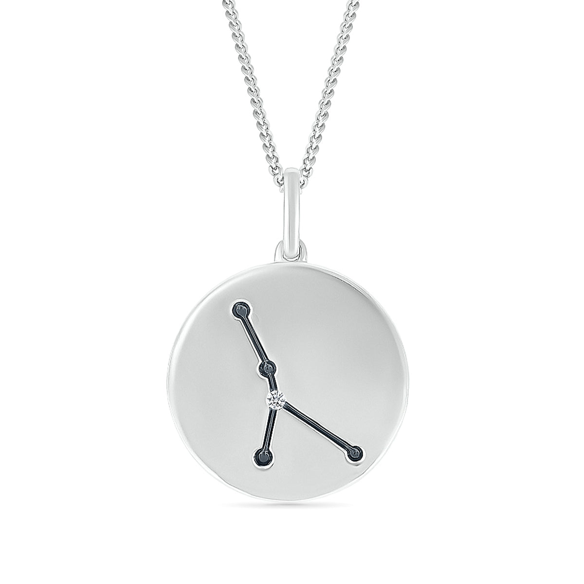 Diamond Accent Cancer Zodiac Disc Pendant in Sterling Silver