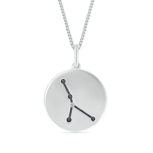 Diamond Accent Cancer Zodiac Disc Pendant in Sterling Silver