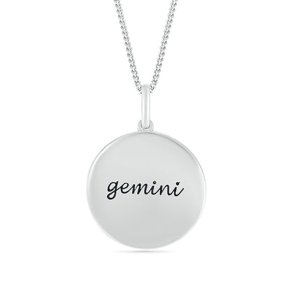 Diamond Accent Gemini Zodiac Disc Pendant in Sterling Silver front view