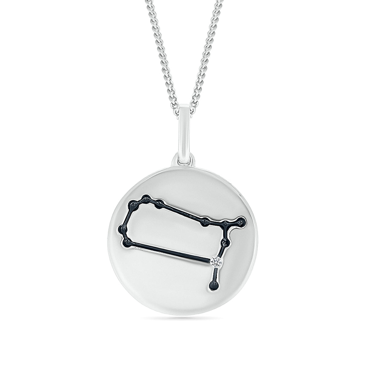 Diamond Accent Gemini Zodiac Disc Pendant in Sterling Silver