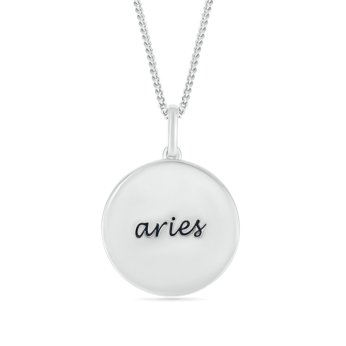 Diamond Accent Aries Zodiac Disc Pendant in Sterling Silver front view