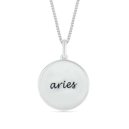 Diamond Accent Aries Zodiac Disc Pendant in Sterling Silver front view