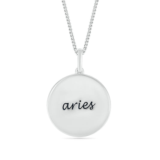 Diamond Accent Aries Zodiac Disc Pendant in Sterling Silver front view