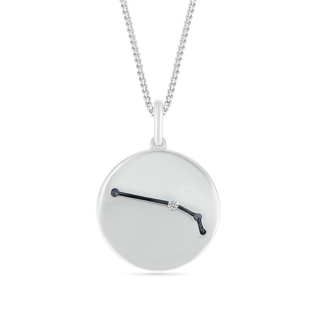 Diamond Accent Aries Zodiac Disc Pendant in Sterling Silver