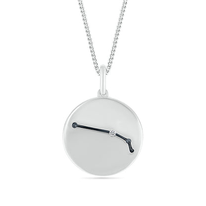 Diamond Accent Aries Zodiac Disc Pendant in Sterling Silver