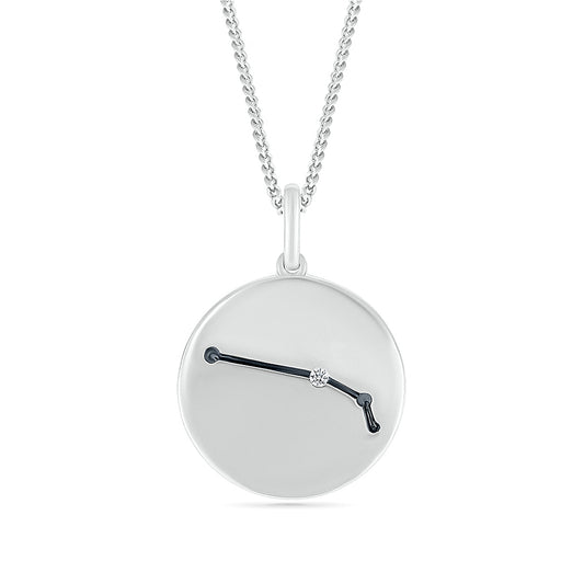Diamond Accent Aries Zodiac Disc Pendant in Sterling Silver