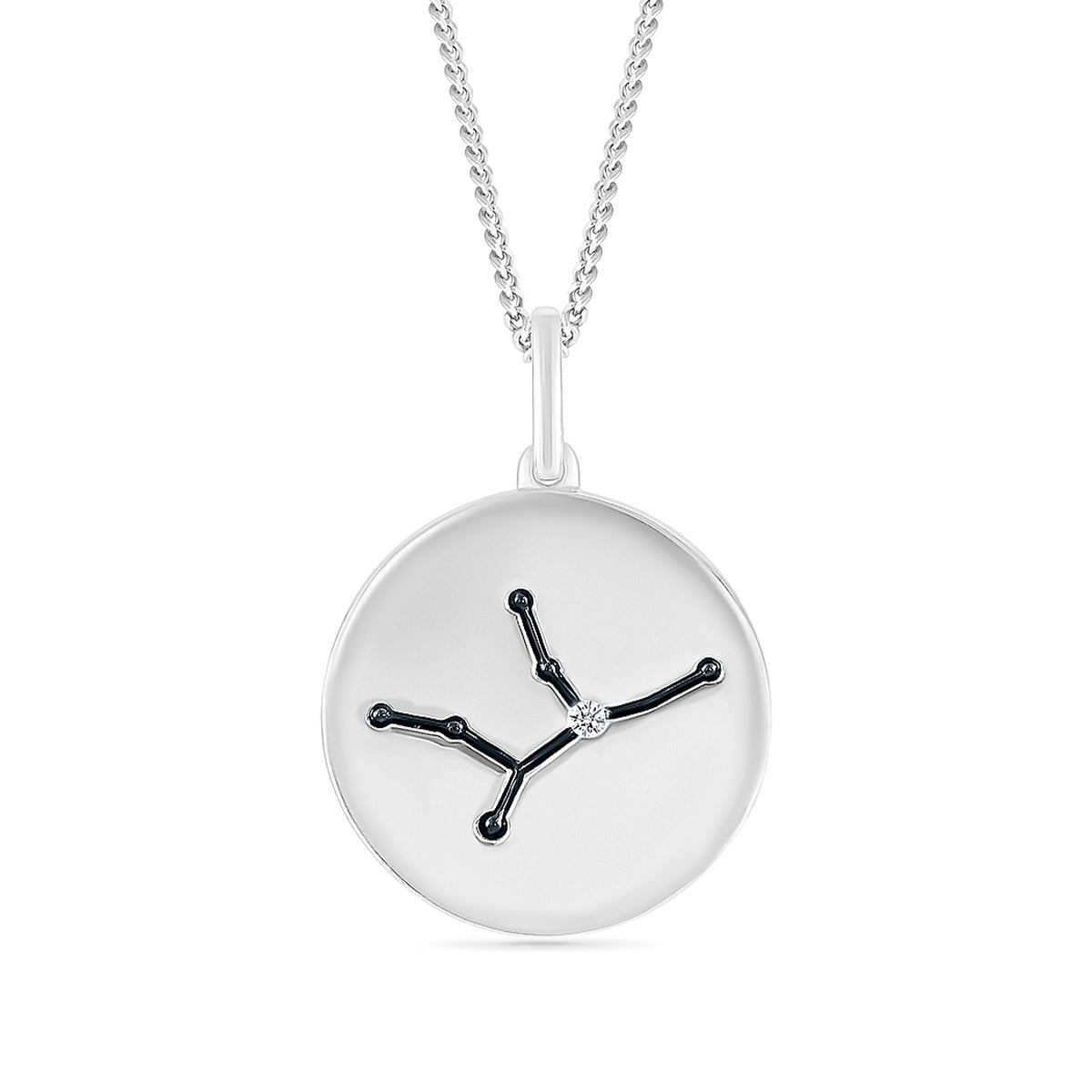 Diamond Accent Virgo Zodiac Disc Pendant in Sterling Silver