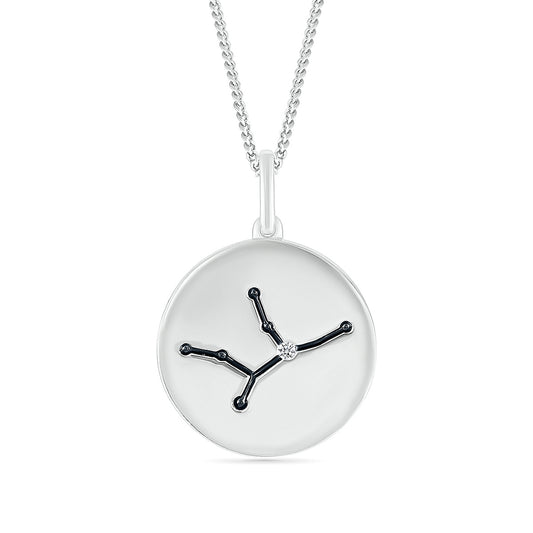 Diamond Accent Virgo Zodiac Disc Pendant in Sterling Silver