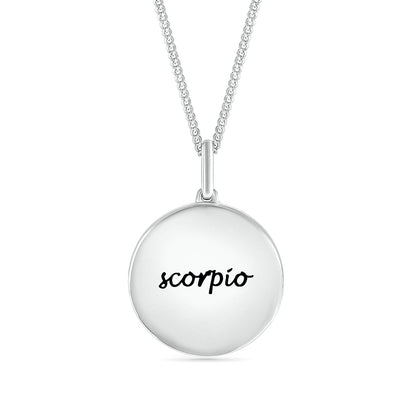 Diamond Accent Scorpio Zodiac Disc Pendant in Sterling Silver front view