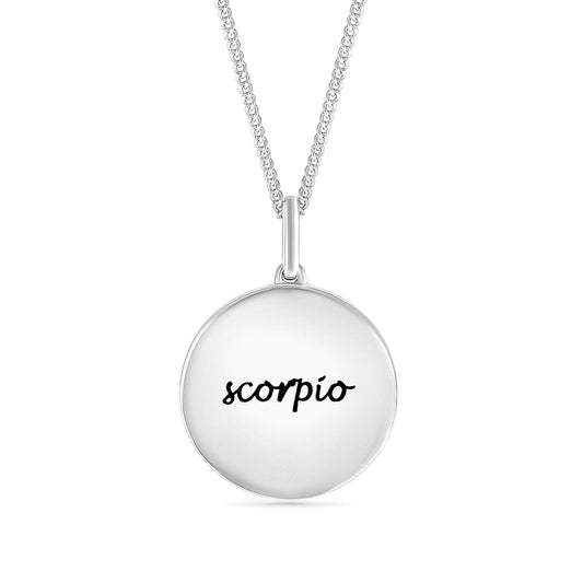 Diamond Accent Scorpio Zodiac Disc Pendant in Sterling Silver front view