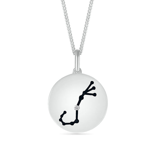 Diamond Accent Scorpio Zodiac Disc Pendant in Sterling Silver