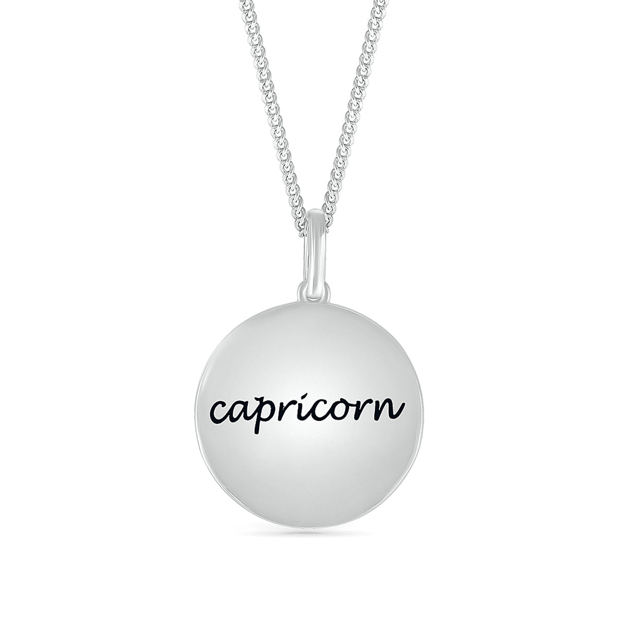 Diamond Accent Capricorn Zodiac Disc Pendant in Sterling Silver front view