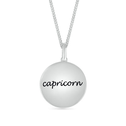 Diamond Accent Capricorn Zodiac Disc Pendant in Sterling Silver front view