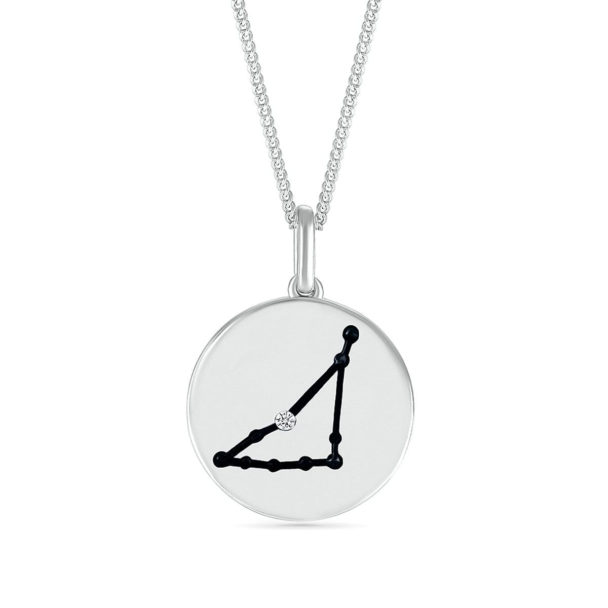 Diamond Accent Capricorn Zodiac Disc Pendant in Sterling Silver