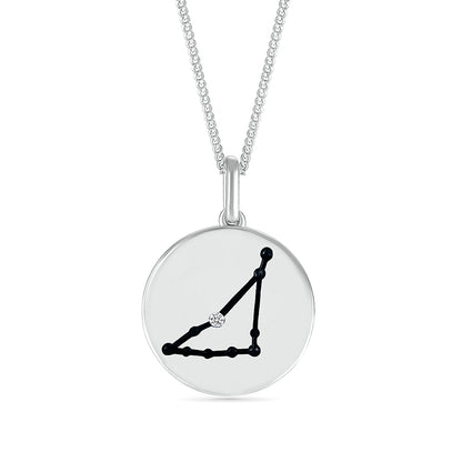 Diamond Accent Capricorn Zodiac Disc Pendant in Sterling Silver