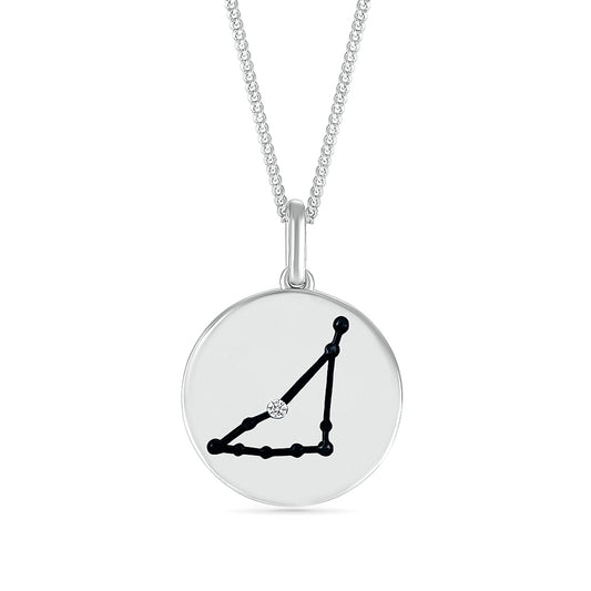 Diamond Accent Capricorn Zodiac Disc Pendant in Sterling Silver