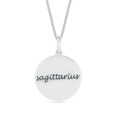 Diamond Accent Sagittarius Zodiac Disc Pendant in Sterling Silver front view