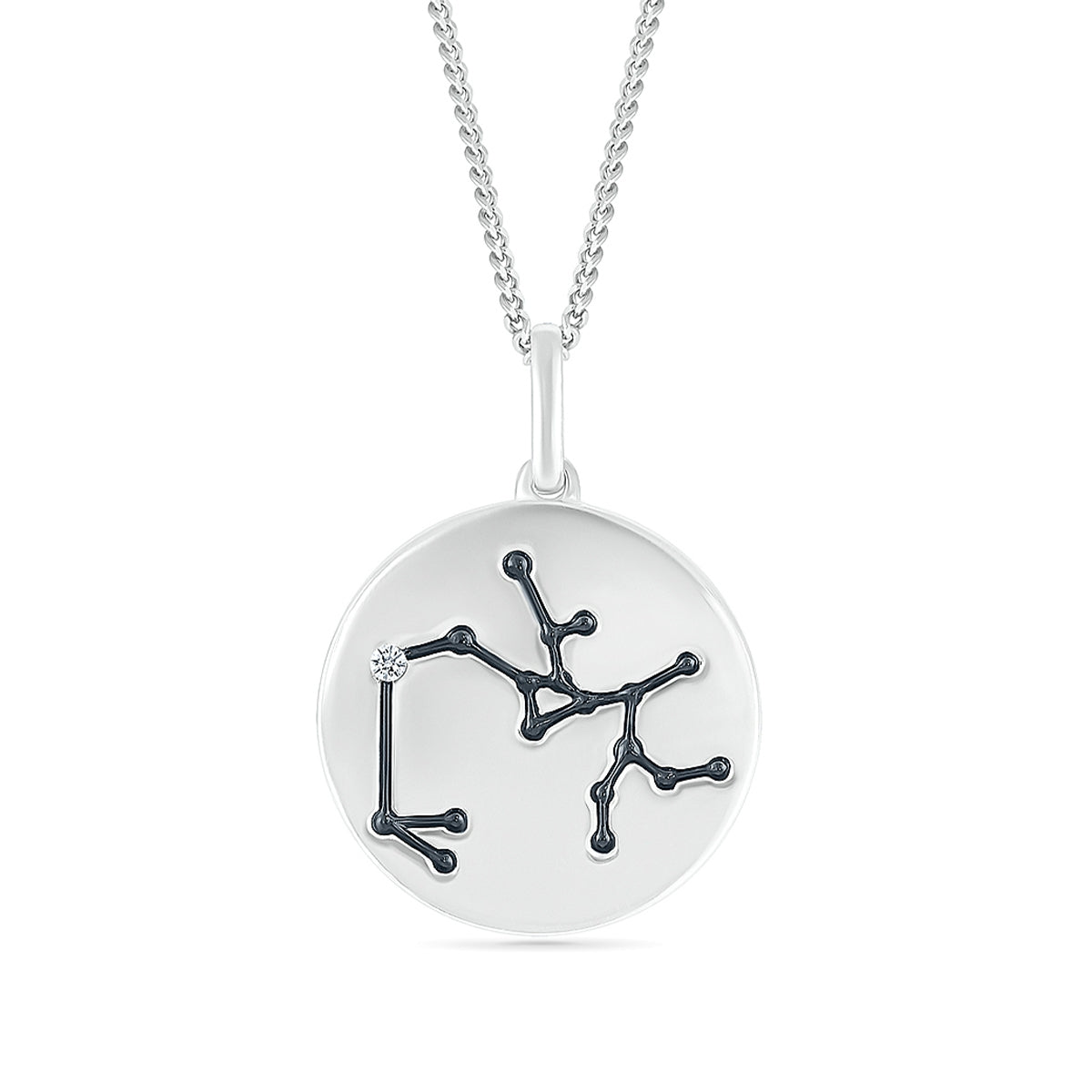Diamond Accent Sagittarius Zodiac Disc Pendant in Sterling Silver