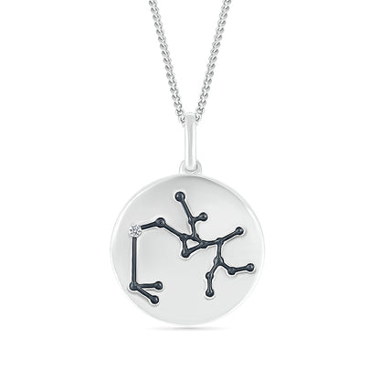 Diamond Accent Sagittarius Zodiac Disc Pendant in Sterling Silver