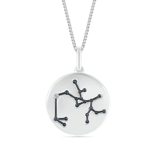 Diamond Accent Sagittarius Zodiac Disc Pendant in Sterling Silver