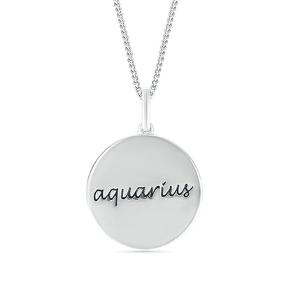 Diamond Accent Aquarius Zodiac Disc Pendant in Sterling Silver front view