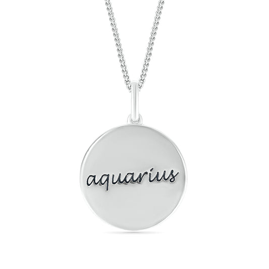 Diamond Accent Aquarius Zodiac Disc Pendant in Sterling Silver front view