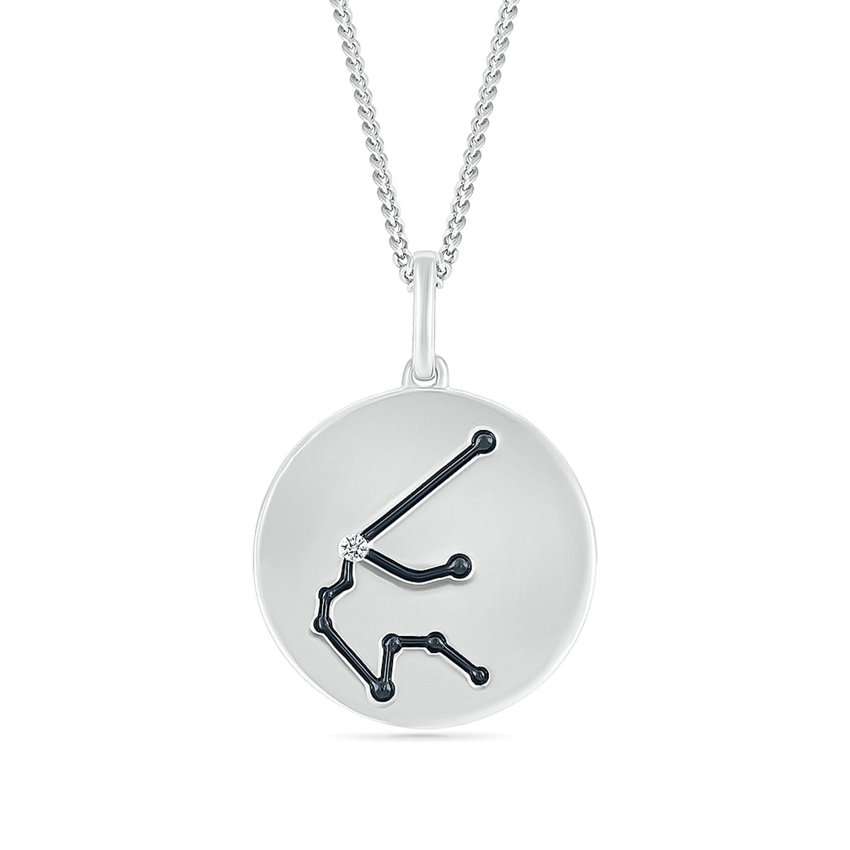 Diamond Accent Aquarius Zodiac Disc Pendant in Sterling Silver