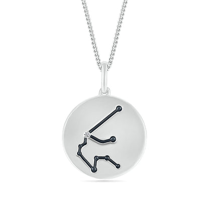 Diamond Accent Aquarius Zodiac Disc Pendant in Sterling Silver