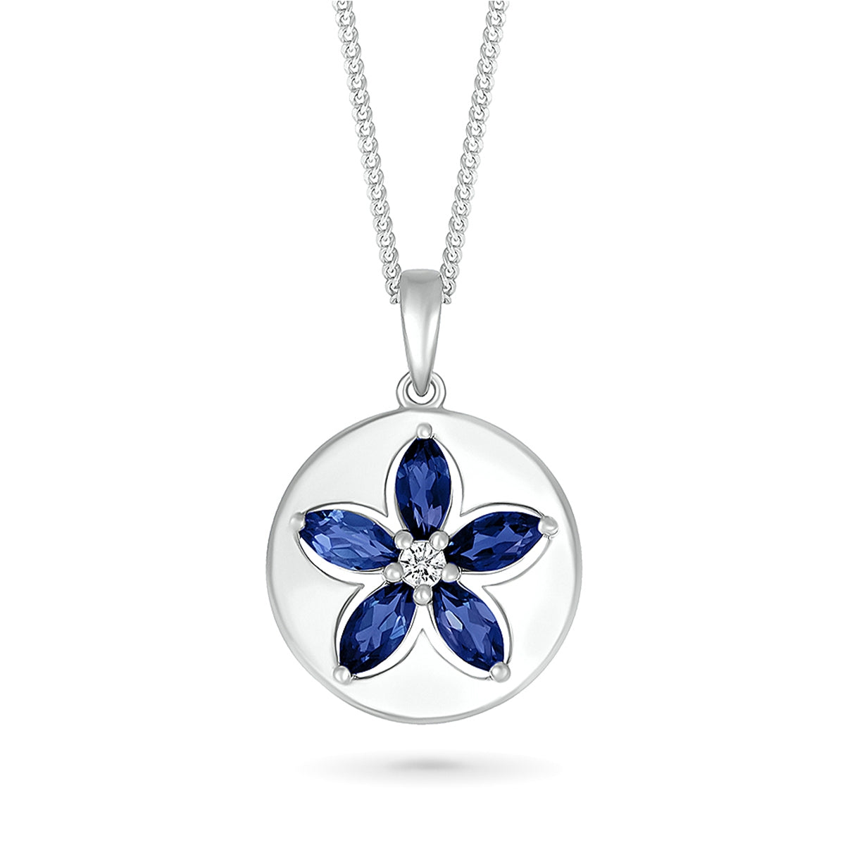 Created Marquise Blue & White Sapphire Sand Dollar Pendant in Sterling Silver