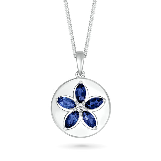 Created Marquise Blue & White Sapphire Sand Dollar Pendant in Sterling Silver