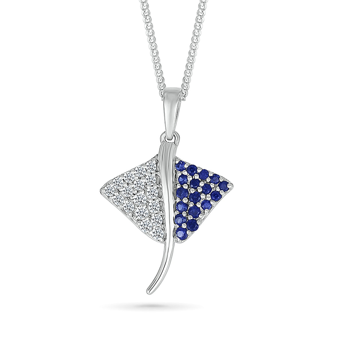 Created Blue & White Sapphire Stingray Pendant in Sterling Silver
