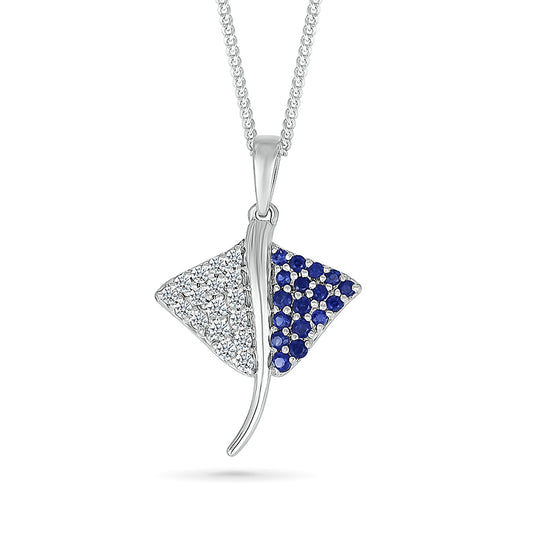 Created Blue & White Sapphire Stingray Pendant in Sterling Silver