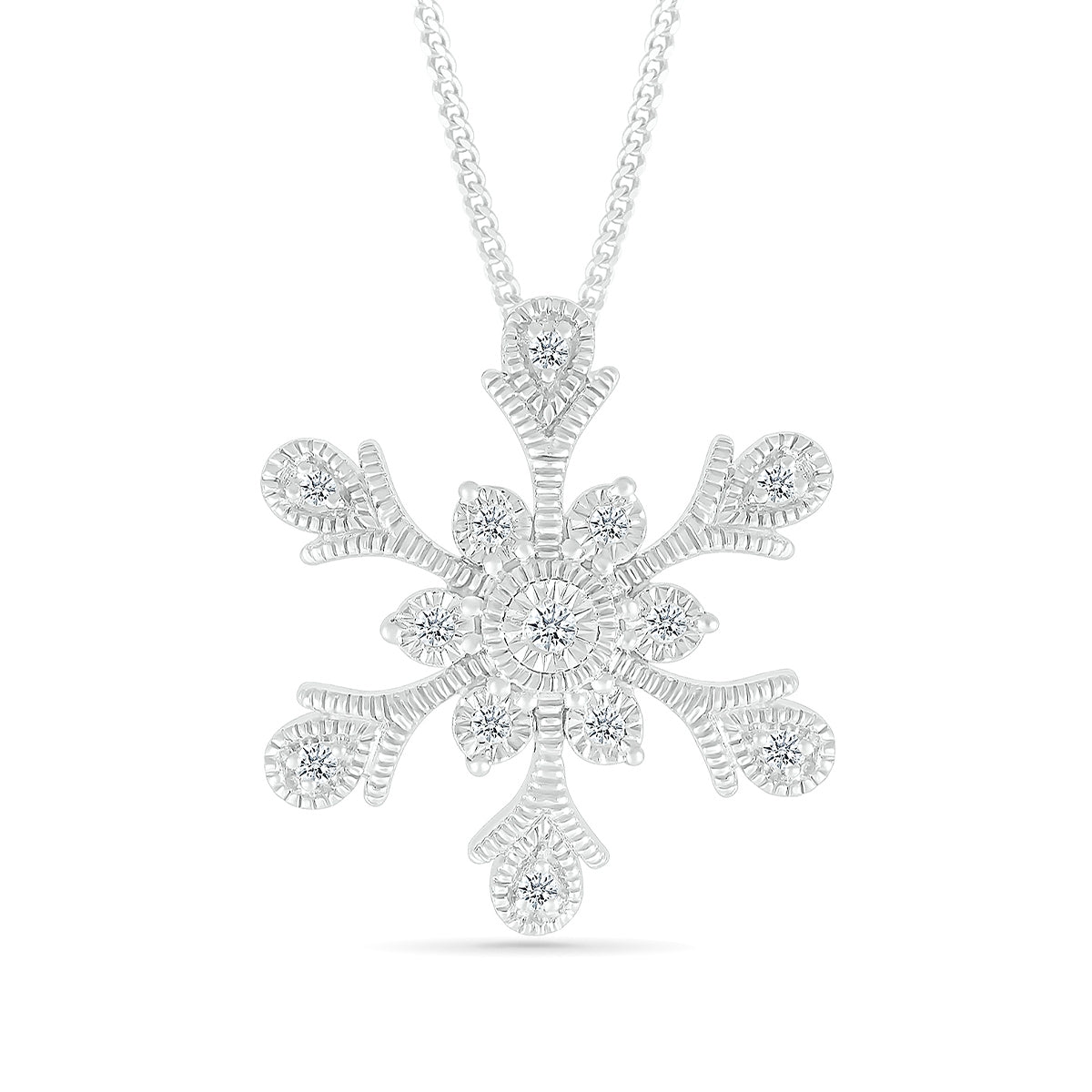 1/10 ct. tw. Diamond Milgrain Snowflake Pendant in Sterling Silver