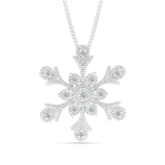 1/10 ct. tw. Diamond Milgrain Snowflake Pendant in Sterling Silver
