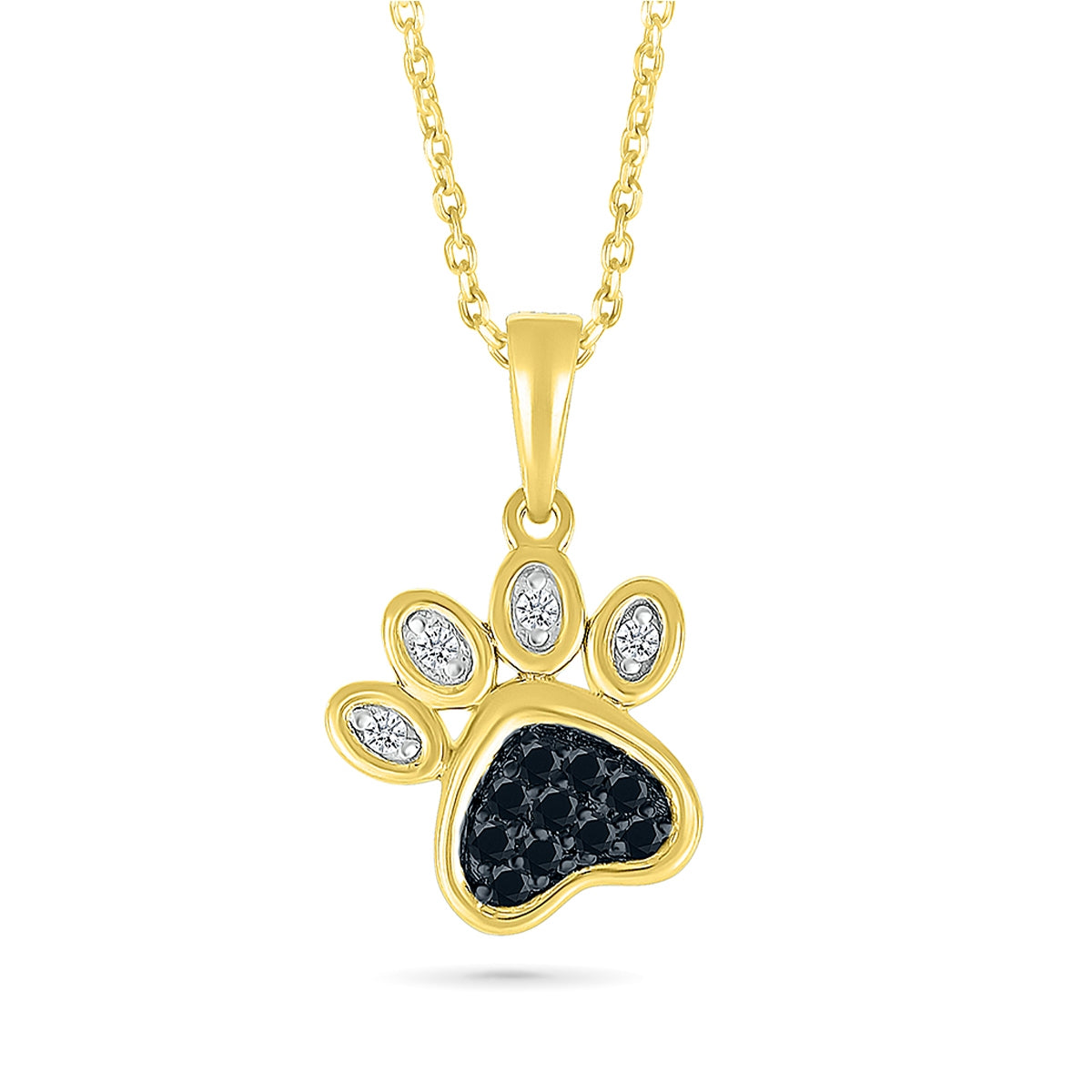 1/10 ct. tw. White & Treated Black Diamond Paw Print Pendant in 10K Yellow Gold